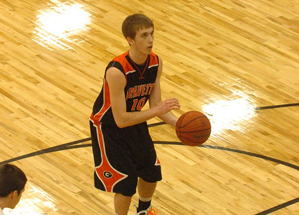 Gravette's Terence Pierce steps up to the free throw line after drawing a foul. The Lions defeated Lincoln 72-62 on Friday.