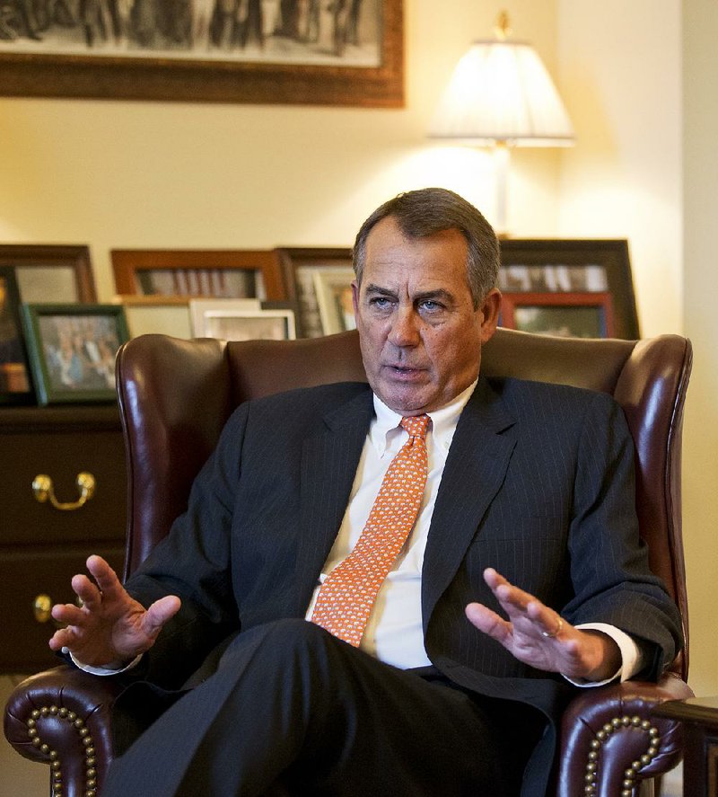 Speaker of the House John Boehner, R-Ohio, responds to President Obama's State of the Union speech during an interview with The Associated Press at his Capitol office, in Washington, Wednesday, Feb. 13, 2013. (AP Photo/J. Scott Applewhite)