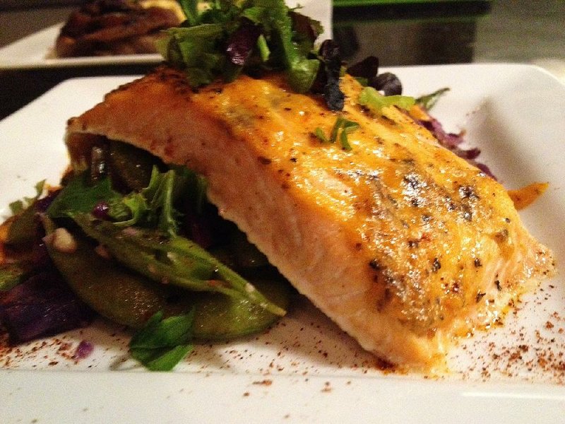 Salmon with edamame in a Dijon-Cayenne sauce at Next! Bistro & Bar
