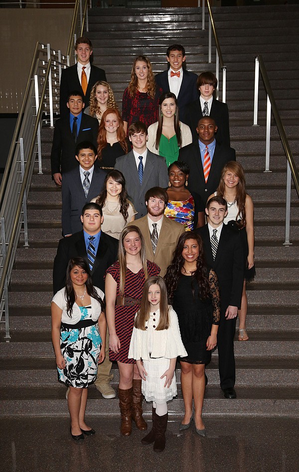 Heritage High School’s Colors Day court, which was nominated by the student body, includes: First row, from left: Kennedi Blockburger; second row, from left, Megan Andrade, Ashley Ward, Alicia Santillan; third row, from left, Richard Banegas, Connor Cawthon, Nate Gairhan; fourth row, from left, Anna Cisneros, Maxine Williams, Mariela Cruz; fifth row, from left, Abraham Beltran, Jeremy Spickes, Colby Isbell; sixth row, from left, Albert Perez, Summer Stallbaumer, Helen Manuel, Mason Wolfe; back row, from left, Harry Cole, Jenna Leavitt, Elleson Dunagin and Spencer Mortimeyer. 
