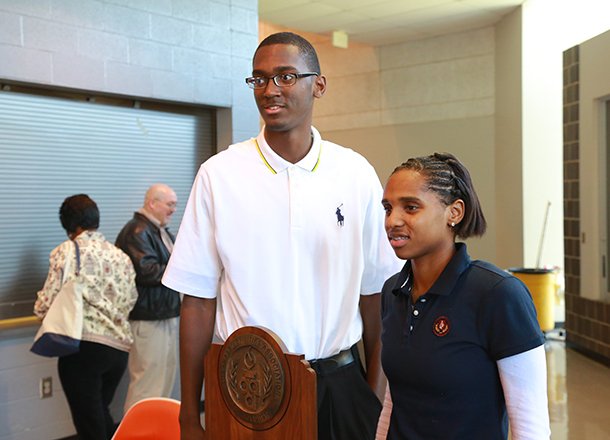 Hall High School's Bobby Portis and Tyler Scaife Thursday during a ceremony in which they were announced McDonald's All-Americans. 