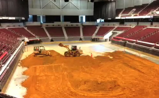 Crews set up for Arenacross in Verizon Arena.