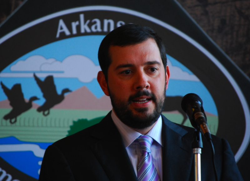 New Game & Fish Commissioner Ty Patterson speaks during a ceremony naming him to the commission Friday.