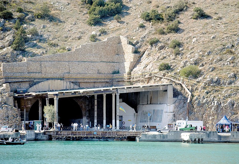 The once secret Soviet underground submarine base on Balaklava Bay in the Ukraine is now a popular tourist attraction. 