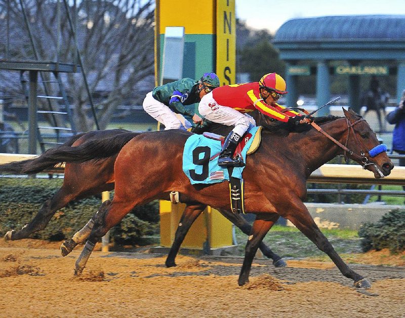 Rafael Bejarano and Bob Baffert-trained Secret Circle (9) edged Jake Mo to win one of the two divisions of the Southwest Stakes last year at Oaklawn Park in Hot Springs. Since 2010, Baffert’s horses have won the Southwest and Rebel Stakes three times and the Arkansas Derby once. 
