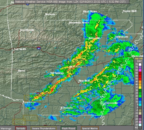 This National Weather Service radar image shows a line of severe storms as it swept across the state Monday afternoon.