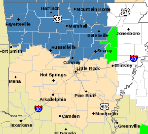 This map released by the National Weather Service shows in dark blue counties slated to be under a winter storm watch Wednesday night.