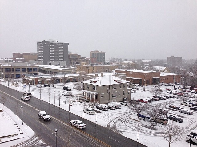 A view of a snowy Fayetteville from the 5th floor of the Washington County Courthouse.