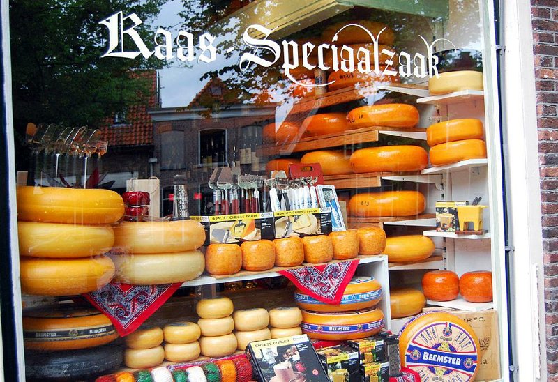 Shops in the Dutch town of Edam proudly display the local specialty — Edam cheese. 