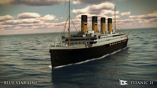 In this rendering provided by Blue Star Line, the Titanic II is shown cruising at sea. The ship, which Australian billionaire Clive Palmer is planning to build in China, is scheduled to sail in 2016. Palmer said his ambitious plans to launch a copy of the Titanic and sail her across the Atlantic would be a tribute to those who built and backed the original.