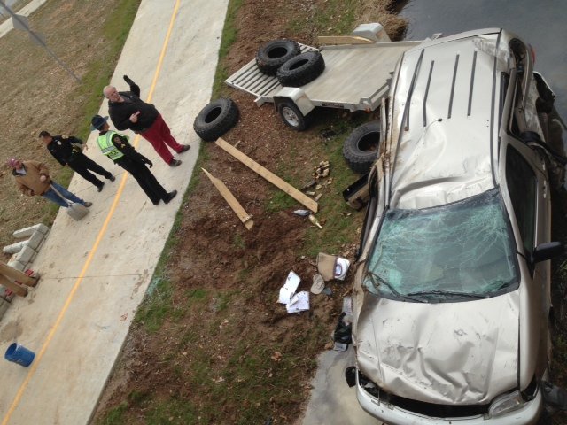 The driver of a van escaped injury this afternoon after losing control of his van near Interstate 540.
The accident occurred near the intersection of New Hope Road on the ramp leading to the interstate. The investigation is continuing.