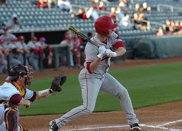 Arkansas outfielder Matt Vinson watches a called strike three in the second inning of the Razorbacks' 3-2 loss to Arizona State on Thursday at Surprise Stadium. 