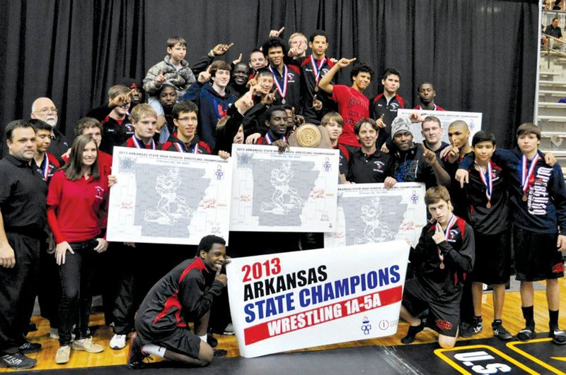 Maumelle finished in first place with a total score of 288.5, putting the team in the top six high schools for Classes 1A-5A in the 2013 High School State Wrestling Tournament, held  Feb. 22 and 23 at the Jack Stephens Center at the University of Arkansas at Little Rock.