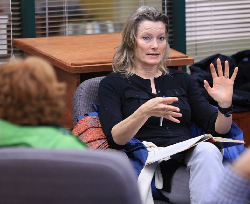 Novelist Jennifer Egan speaks to students and faculty members Wednesday at the University of Central Arkansas as part of her week on campus as an artist in residence. 