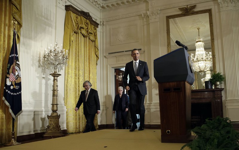 President Barack Obama walks toward the podium to make an announcement in the East Room of the White House in Washington on Monday, March 4, 2013. He nominates Gina McCarthy to head the EPA; MIT physics professor Ernest Moniz for Energy Secretary; and Walmart Foundation President Sylvia Mathews Burwell to head the Office of Budget and Management.