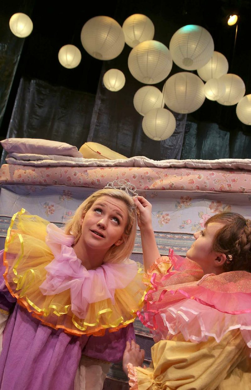 Lucy Miller (left) and Rachel Haislip on the set of Arkansas Arts Center Children's Theater production of "Princess and the Pea." 022813