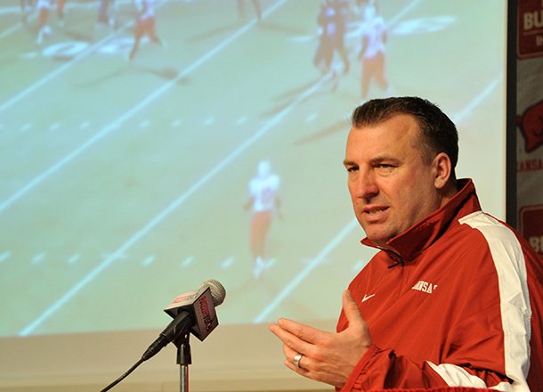 University of Arkansas head football coach Bret Bielema talks about the players who committed to the Razorbacks in February 2013. He will reveal the incoming class of players at Signing Day on the Hill on Feb. 5. The celebration benefits the Northwest Arkansas Razorback Club. 