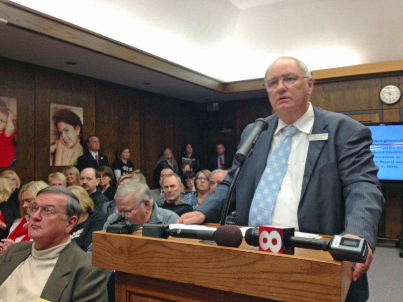 Harrisburg School District Superintendent Danny Sample speaks in favor of closing Weiner High School at a meeting of the Arkansas State Board of Education Monday.