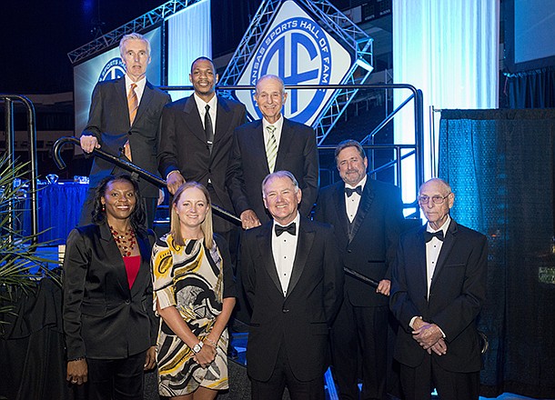  The new members of the 2013 Arkansas Sports Hall of Fame. Top Row: Frank O'Mara, Marcus Brown, Jeremy Jacobs, Stephen Outlaw (representing John Outlaw). Bottom Row: Sonja Tate, Stacy Lewis, Wyn Norwood and Don Nixon.