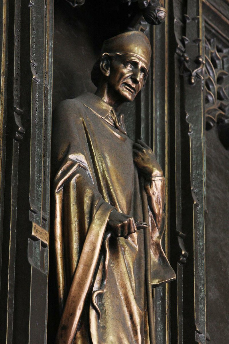 The image of St. Patrick, the patron saint of Ireland, is featured on the bronze front doors of St. Patrick’s Cathedral in New York. 