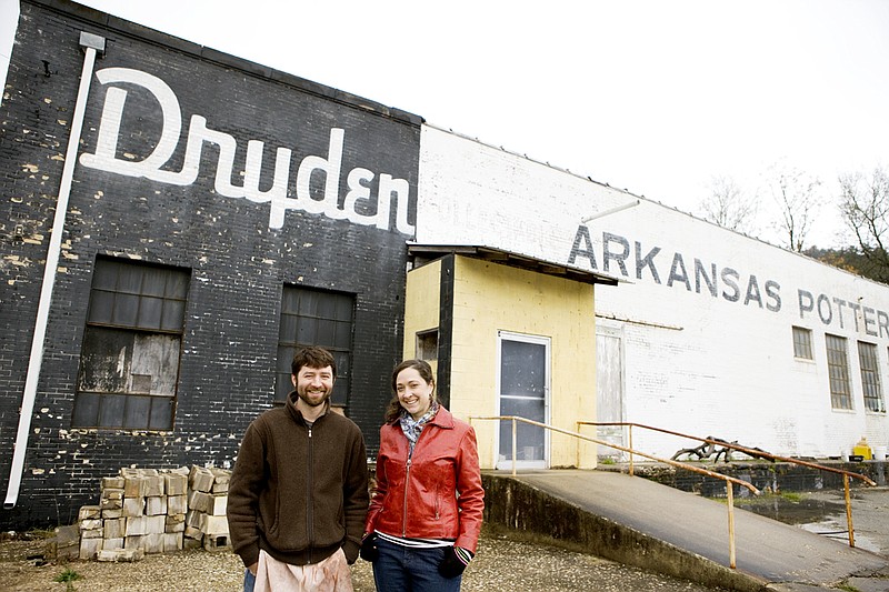 Cheyenne Dryden, left, and Erin Holliday, executive director of Artchurch Studio, stand outside of the Dryden Pottery building in Hot Springs. Artchurch studio is moving from its current location into space in Dryden Pottery’s building.