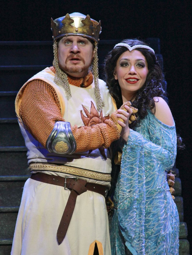 Arthur Rowan plays King Arthur and Abigail Raye is the Lady of the Lake in the national touring production of Monty Python’s Spamalot. 
