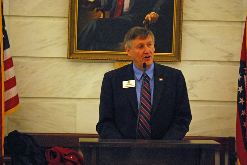 Rep. Randy Alexander, R-Fayetteville, speaks at a Arkansas Parents for School Choice rally at the state Capitol Rotunda on Tuesday, April 2, 2013.