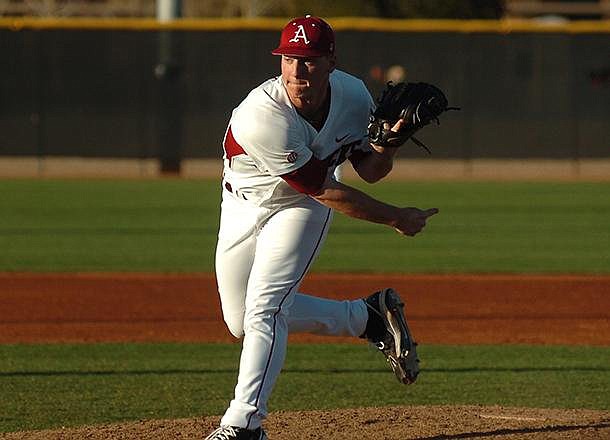 Arkansas pitcher Brandon Moore delivers a pitch during the ninth inning of a game against Gonzaga on March 1, 2013 in Surprise, Ariz. 