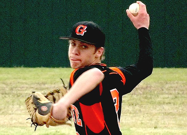 Gravette's Aaron means throws a pitch in play against Farmington on Thursday (April 4, 2013) in the Gravette Lions' baseball complex.