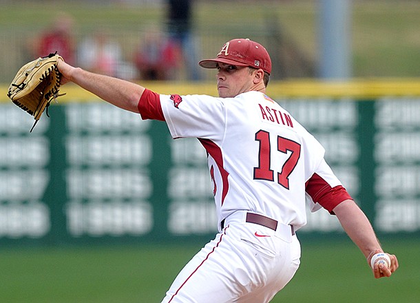 Arkansas' Barrett Astin pitched 4 1/3 innings in the Razorbacks' game at Alabama on Thursday. 