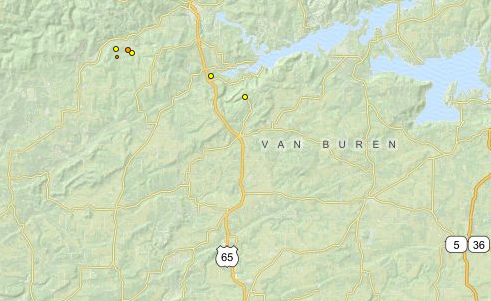 This map provided by the U.S. Geological Survey shows the location of six earthquakes recorded near Clinton in recent days.
