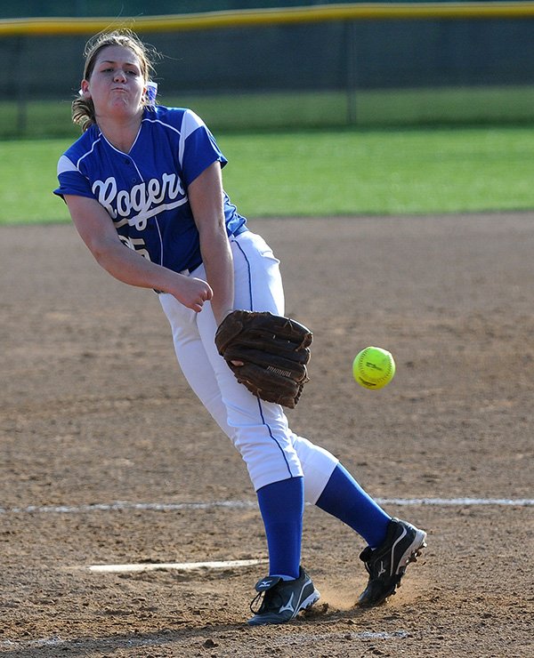 Haley Zimmerman pitches Friday, April 5, 2013, during the game against Springdale Har-Ber at Veterans Park in Rogers.