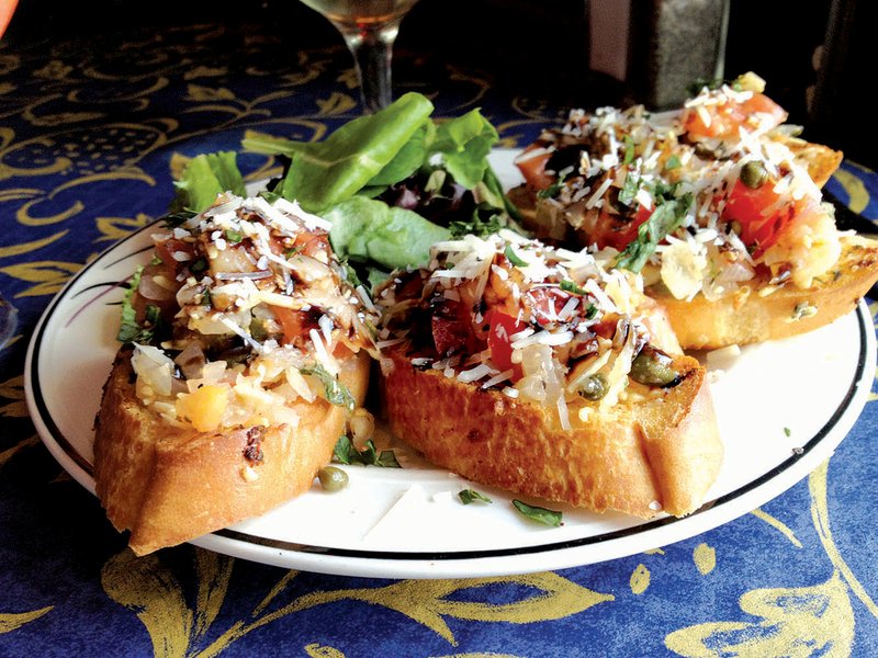 The Bruschetta, one of the antipasti at Cafe Prego, comes on “garlic crustinis.” 