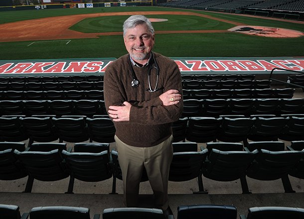 Dr. Al Gordon, the physical physician for the Arkansas Razorbacks, at Baum Stadium in Fayetteville.