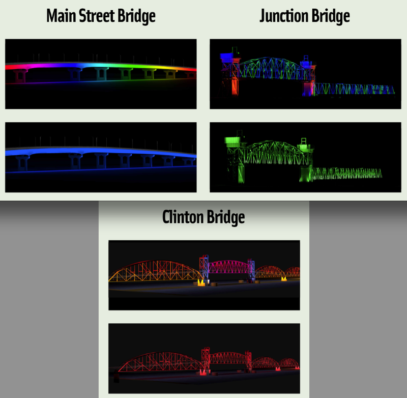 These images released Monday show how Little Rock's downtown bridges will look with new LED lights.
