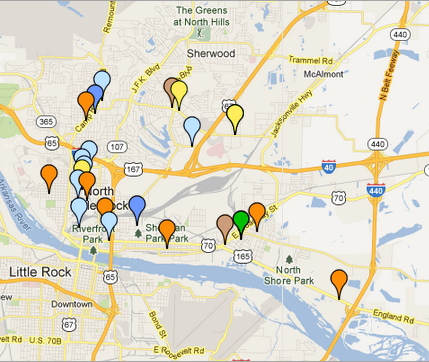This screenshot from the North Little Rock crime map shows the latest reports.