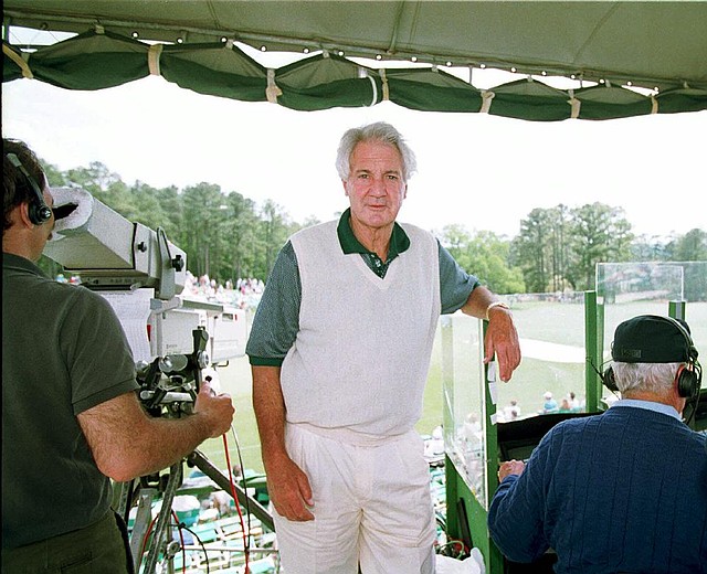 Pat Summerall, in this April 10, 1994, file photo, is pictured in the broadcast booth at the final round of the Masters. 