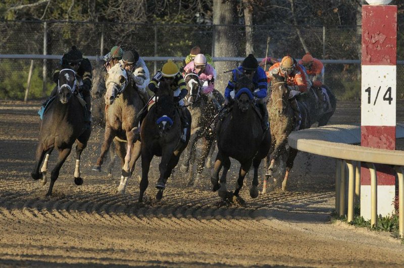 Will Take Charge and jockey Jon Court (second from left) made a move in the second turn and held on for a victory in the Rebel Stakes at Oaklawn Park in Hot Springs in March. It will be 49 days between that start and his start Saturday at the Kentucky Derby in Louisville, Ky. Will Take Charge and Court will break from the 17th spot in the 20-horse lineup. 