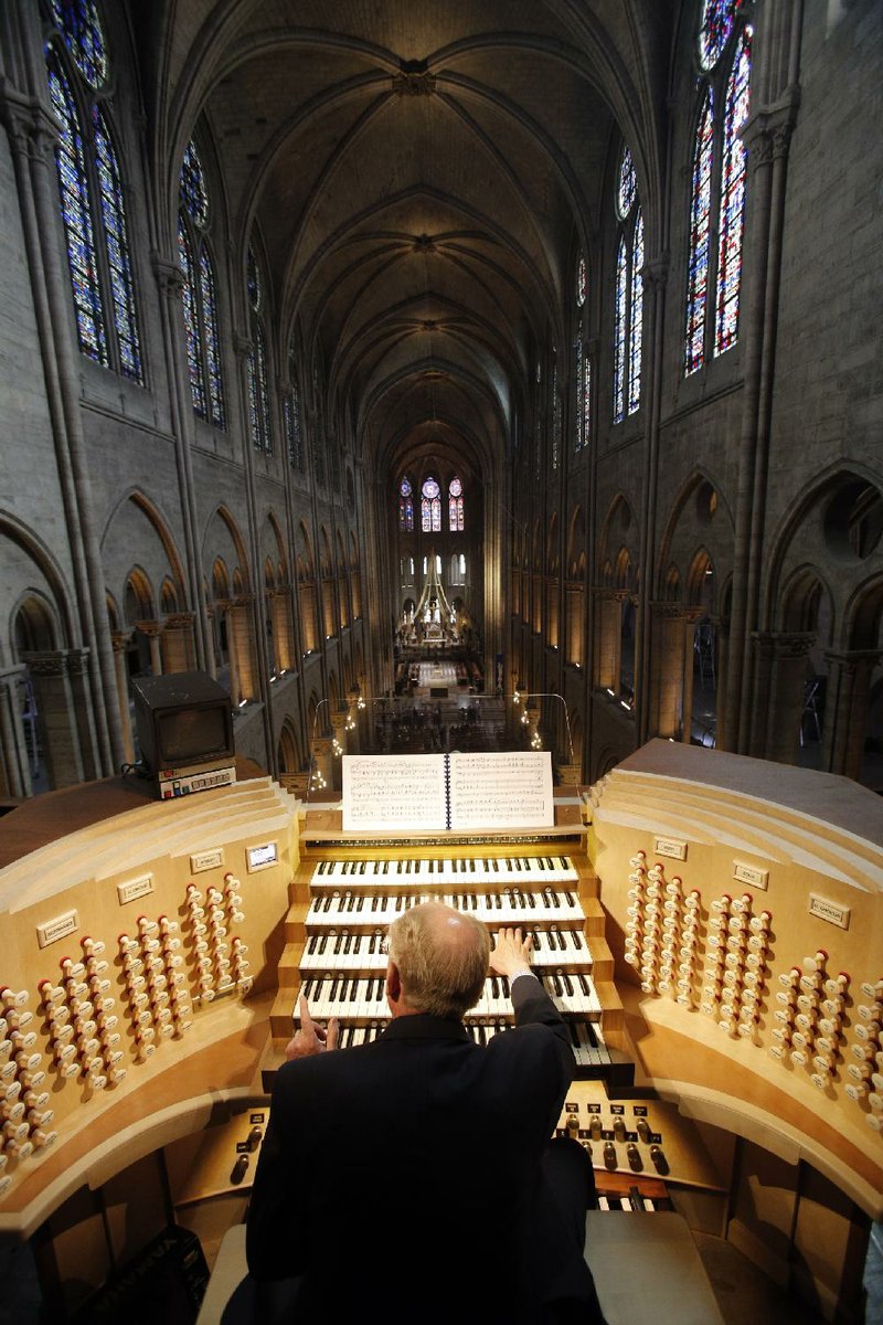 Perched in the dramatic loft of Notre Dame cathedral in Paris, master organist Philippe Lefebvre puts the newly rebuilt pipe organ through its paces. 