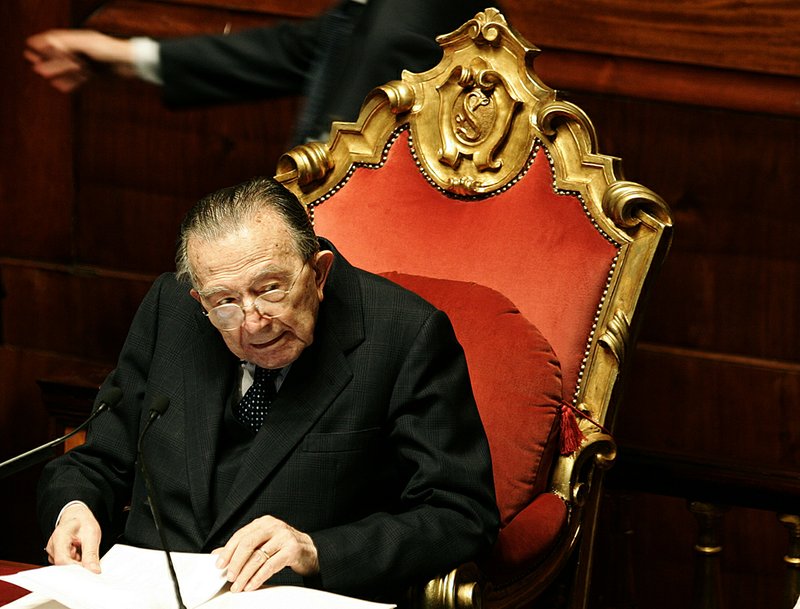 Italian senator-for-life Giulio Andreotti at a session at the Senate in Rome, in this file photo taken April 29, 2008.