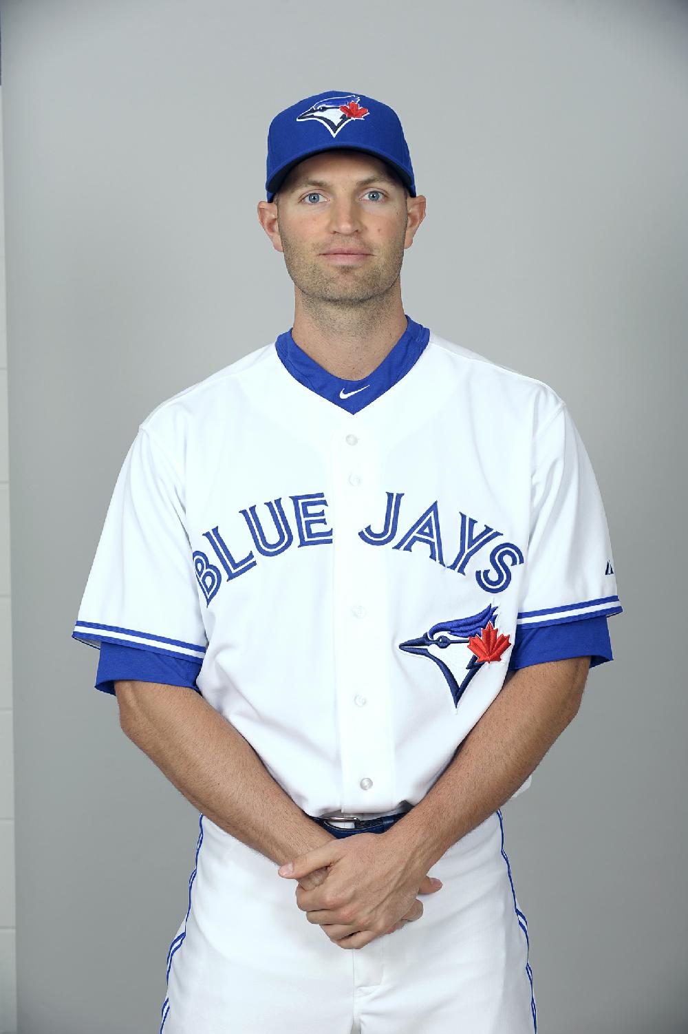 DUNEDIN, FL - FEBRUARY 18: JA Happ #48 of the Toronto Blue Jays poses during Photo Day on Monday, February 18, 2013 at Florida Auto Exchange Stadium in Dunedin, Florida. (Photo by Tony Firriolo/MLB Photos via Getty Images) *** Local Caption *** JA Happ