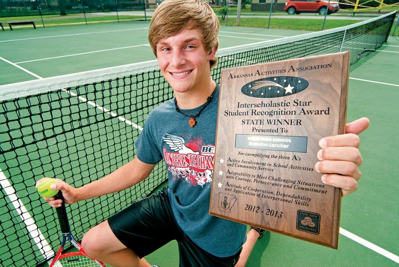 Brandon Lercher, a tennis player for Beebe High School, won the Interscholastic Star Student Recognition Award for 2013-2014. The award is given by the Arkansas Activities Association for students who participate in community service, academics and extracurricular activities and still maintain good grades.