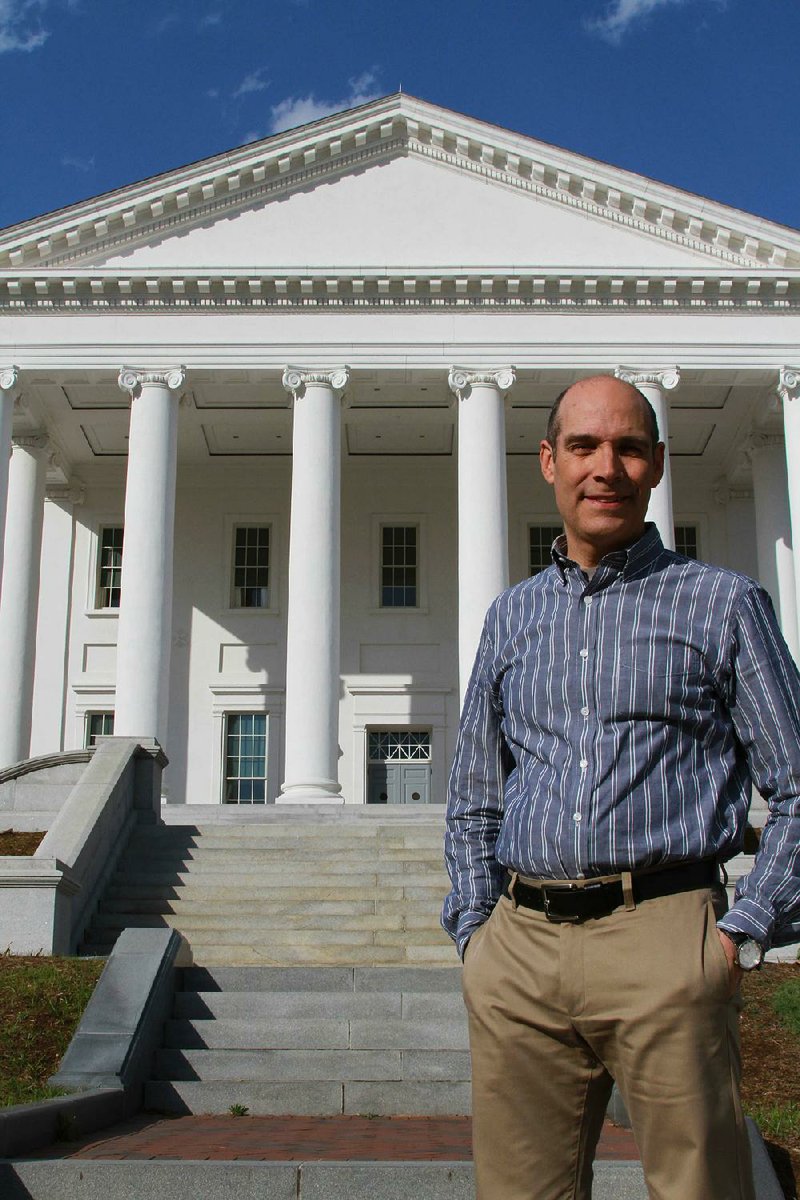 Host Geoffrey Baer stands before the Thomas Jefferson-designed state Capitol in Richmond, Va. It’s just one of the structures highlighted in PBS’ 10 Buildings That Changed America. 