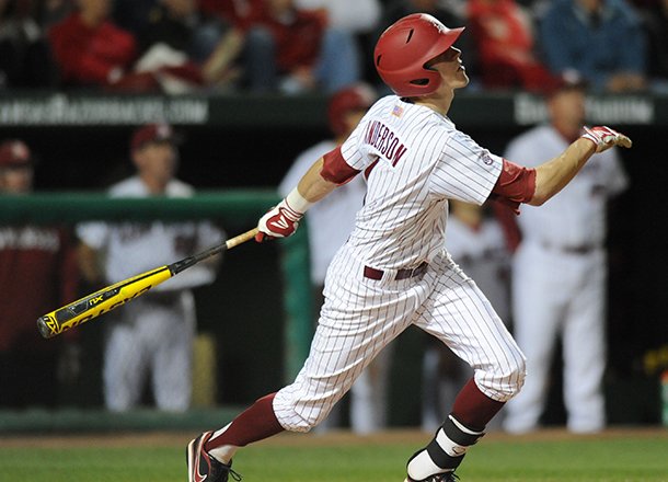 Brian Anderson was the only Arkansas player with multiple hits in a 3-0 loss at Auburn on Thursday. 