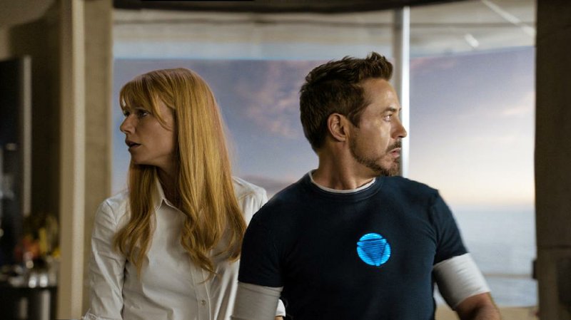 Pepper Potts (Gwyneth Paltrow) and Tony Stark (Robert Downey Jr.) suspect something has gone awry in Iron Man 3. 