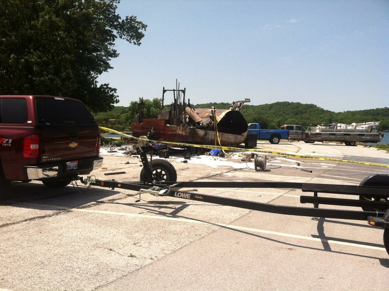 The scene of a boat fire Friday at Beaver Lake.