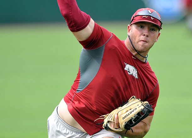 Colby Suggs is tied for Arkansas' school record with 12 saves this season. 