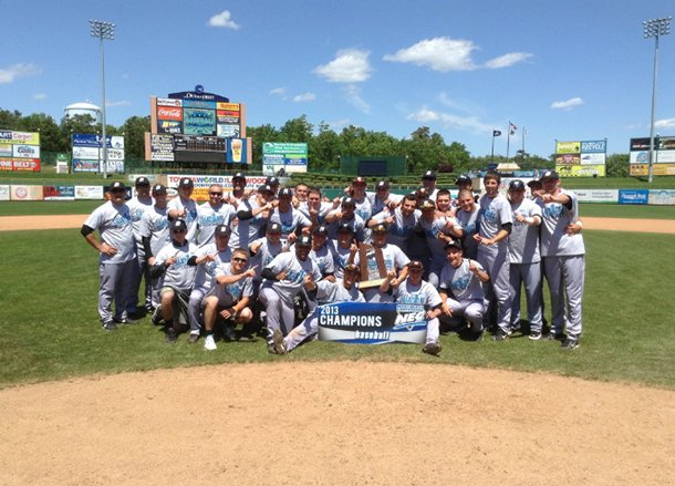 Bryant's players pose after winning the Northeast Conference Tournament on Sunday. 