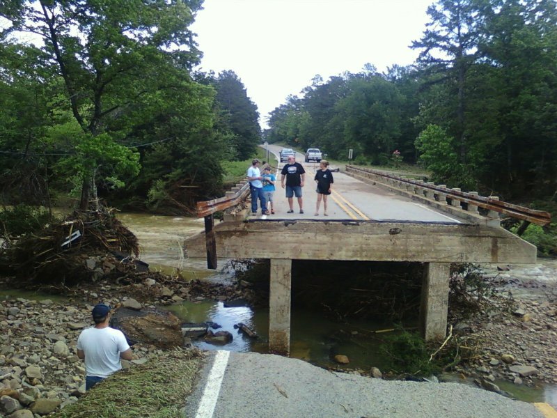 An Arkansas 28 bridge over Little Cedar Creek in Scott County on Friday.