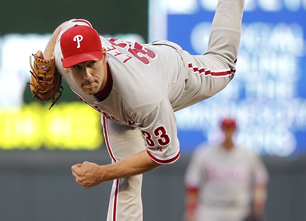 Philadelphia Phillies starting pitcher Cliff Lee throws against the Minnesota Twins during the third inning of a baseball game on Thursday, June 13, 2013, in Minneapolis. (AP Photo/Genevieve Ross)